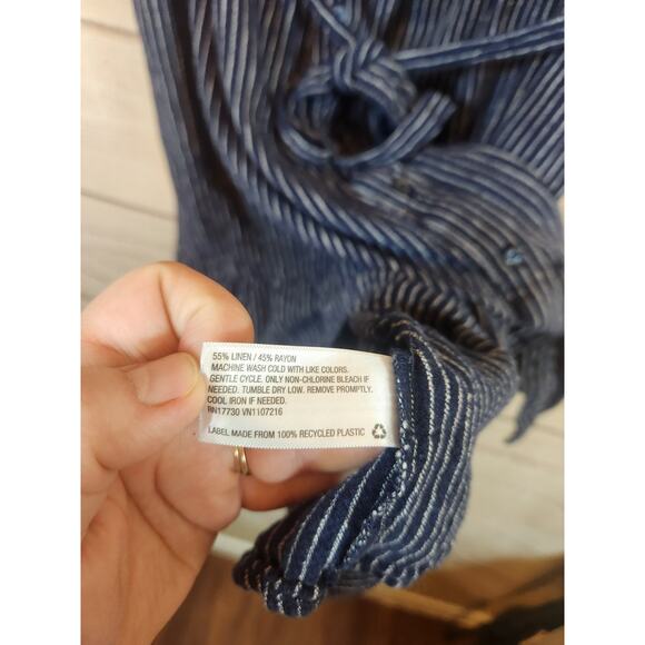 Universal Thread Women's Blue White Stripe Sleeveless Tiered Belted Mini Dress L - Picture 4 of 6